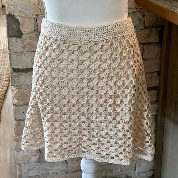 Self Dresses & Skirts - Chic Crochet ( built in slip!)Mini Skirt in Cream